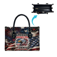 America Turns 250 Happy 50th Birthday Leather Bag Patriotic Eagle US Flag Distressed Splatter