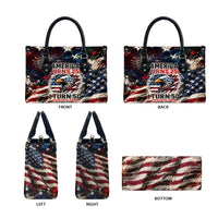 America Turns 250 Happy 50th Birthday Leather Bag Patriotic Eagle US Flag Distressed Splatter