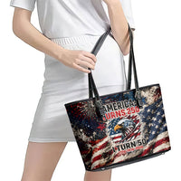 America Turns 250 Happy 50th Birthday Leather Tote Bag Patriotic Eagle US Flag Distressed Splatter