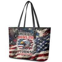 America Turns 250 Happy 50th Birthday Leather Tote Bag Patriotic Eagle US Flag Distressed Splatter