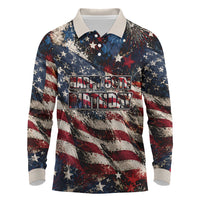 America Turns 250 Happy 50th Birthday Long Sleeve Polo Shirt Patriotic Eagle US Flag Distressed Splatter