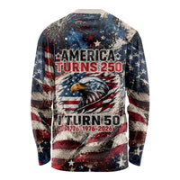 America Turns 250 Happy 50th Birthday Long Sleeve Shirt Patriotic Eagle US Flag Distressed Splatter