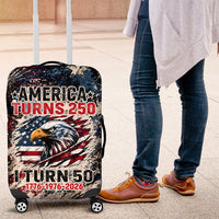 America Turns 250 Happy 50th Birthday Luggage Cover Patriotic Eagle US Flag Distressed Splatter
