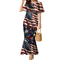 America Turns 250 Happy 50th Birthday Mermaid Dress Patriotic Eagle US Flag Distressed Splatter