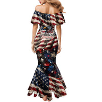 America Turns 250 Happy 50th Birthday Mermaid Dress Patriotic Eagle US Flag Distressed Splatter