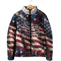 America Turns 250 Happy 50th Birthday Padded Jacket Patriotic Eagle US Flag Distressed Splatter