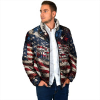America Turns 250 Happy 50th Birthday Padded Jacket Patriotic Eagle US Flag Distressed Splatter