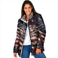 America Turns 250 Happy 50th Birthday Padded Jacket Patriotic Eagle US Flag Distressed Splatter