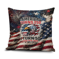America Turns 250 Happy 50th Birthday Pillow Cover Patriotic Eagle US Flag Distressed Splatter