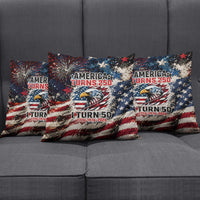 America Turns 250 Happy 50th Birthday Pillow Cover Patriotic Eagle US Flag Distressed Splatter