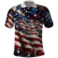 America Turns 250 Happy 50th Birthday Polo Shirt Patriotic Eagle US Flag Distressed Splatter