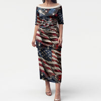 America Turns 250 Happy 50th Birthday Puletasi Patriotic Eagle US Flag Distressed Splatter