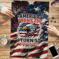 America Turns 250 Happy 50th Birthday Puzzle Patriotic Eagle US Flag Distressed Splatter