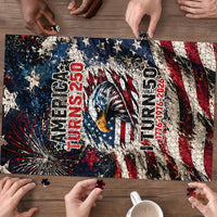America Turns 250 Happy 50th Birthday Puzzle Patriotic Eagle US Flag Distressed Splatter