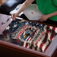 America Turns 250 Happy 50th Birthday Puzzle Patriotic Eagle US Flag Distressed Splatter