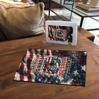 America Turns 250 Happy 50th Birthday Puzzle Patriotic Eagle US Flag Distressed Splatter