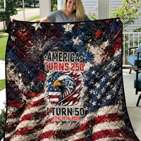 America Turns 250 Happy 50th Birthday Quilt Patriotic Eagle US Flag Distressed Splatter