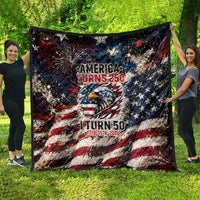 America Turns 250 Happy 50th Birthday Quilt Patriotic Eagle US Flag Distressed Splatter