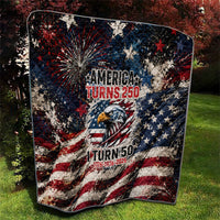 America Turns 250 Happy 50th Birthday Quilt Patriotic Eagle US Flag Distressed Splatter
