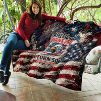 America Turns 250 Happy 50th Birthday Quilt Patriotic Eagle US Flag Distressed Splatter