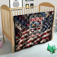 America Turns 250 Happy 50th Birthday Quilt Patriotic Eagle US Flag Distressed Splatter