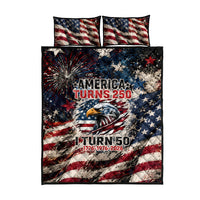 America Turns 250 Happy 50th Birthday Quilt Bed Set Patriotic Eagle US Flag Distressed Splatter