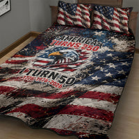 America Turns 250 Happy 50th Birthday Quilt Bed Set Patriotic Eagle US Flag Distressed Splatter