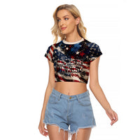 America Turns 250 Happy 50th Birthday Raglan Cropped T Shirt Patriotic Eagle US Flag Distressed Splatter