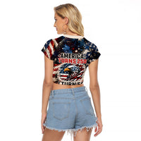 America Turns 250 Happy 50th Birthday Raglan Cropped T Shirt Patriotic Eagle US Flag Distressed Splatter