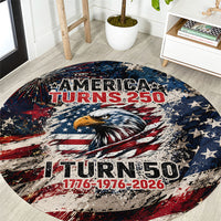 America Turns 250 Happy 50th Birthday Round Carpet Patriotic Eagle US Flag Distressed Splatter