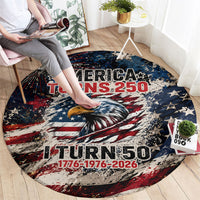 America Turns 250 Happy 50th Birthday Round Carpet Patriotic Eagle US Flag Distressed Splatter