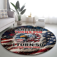 America Turns 250 Happy 50th Birthday Round Carpet Patriotic Eagle US Flag Distressed Splatter