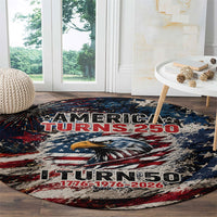 America Turns 250 Happy 50th Birthday Round Carpet Patriotic Eagle US Flag Distressed Splatter