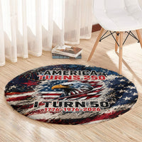 America Turns 250 Happy 50th Birthday Round Carpet Patriotic Eagle US Flag Distressed Splatter