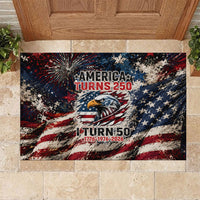 America Turns 250 Happy 50th Birthday Rubber Doormat Patriotic Eagle US Flag Distressed Splatter
