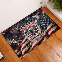 America Turns 250 Happy 50th Birthday Rubber Doormat Patriotic Eagle US Flag Distressed Splatter