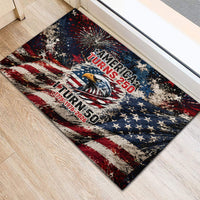 America Turns 250 Happy 50th Birthday Rubber Doormat Patriotic Eagle US Flag Distressed Splatter