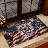 America Turns 250 Happy 50th Birthday Rubber Doormat Patriotic Eagle US Flag Distressed Splatter