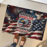 America Turns 250 Happy 50th Birthday Rubber Doormat Patriotic Eagle US Flag Distressed Splatter