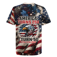 America Turns 250 Happy 50th Birthday Rugby Jersey Patriotic Eagle US Flag Distressed Splatter