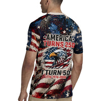 America Turns 250 Happy 50th Birthday Rugby Jersey Patriotic Eagle US Flag Distressed Splatter