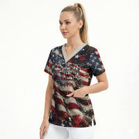 America Turns 250 Happy 50th Birthday Scrub Top Patriotic Eagle US Flag Distressed Splatter