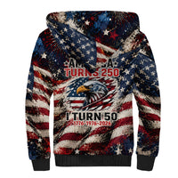 America Turns 250 Happy 50th Birthday Sherpa Hoodie Patriotic Eagle US Flag Distressed Splatter