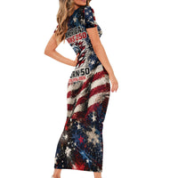 America Turns 250 Happy 50th Birthday Short Sleeve Bodycon Dress Patriotic Eagle US Flag Distressed Splatter