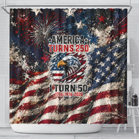 America Turns 250 Happy 50th Birthday Shower Curtain Patriotic Eagle US Flag Distressed Splatter