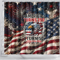 America Turns 250 Happy 50th Birthday Shower Curtain Patriotic Eagle US Flag Distressed Splatter
