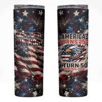 America Turns 250 Happy 50th Birthday Skinny Tumbler Patriotic Eagle US Flag Distressed Splatter