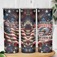 America Turns 250 Happy 50th Birthday Skinny Tumbler Patriotic Eagle US Flag Distressed Splatter