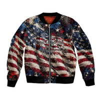 America Turns 250 Happy 50th Birthday Sleeve Zip Bomber Jacket Patriotic Eagle US Flag Distressed Splatter