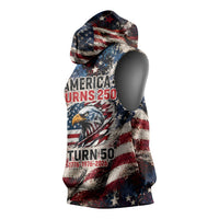 America Turns 250 Happy 50th Birthday Sleeveless Hoodie Patriotic Eagle US Flag Distressed Splatter